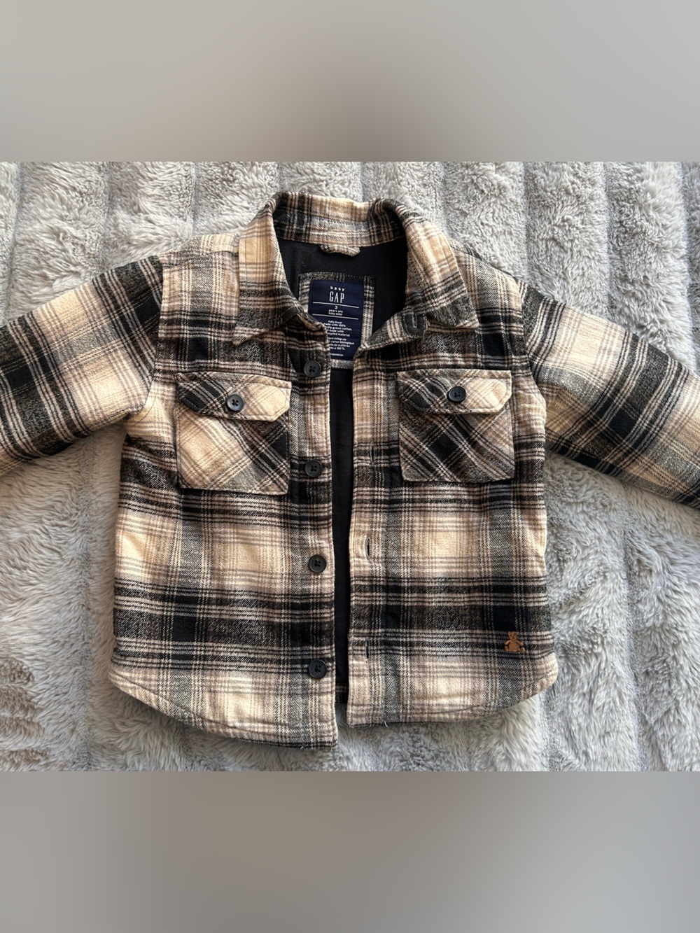 GAP Black & Cream Plaid Kids Shirt Jacket